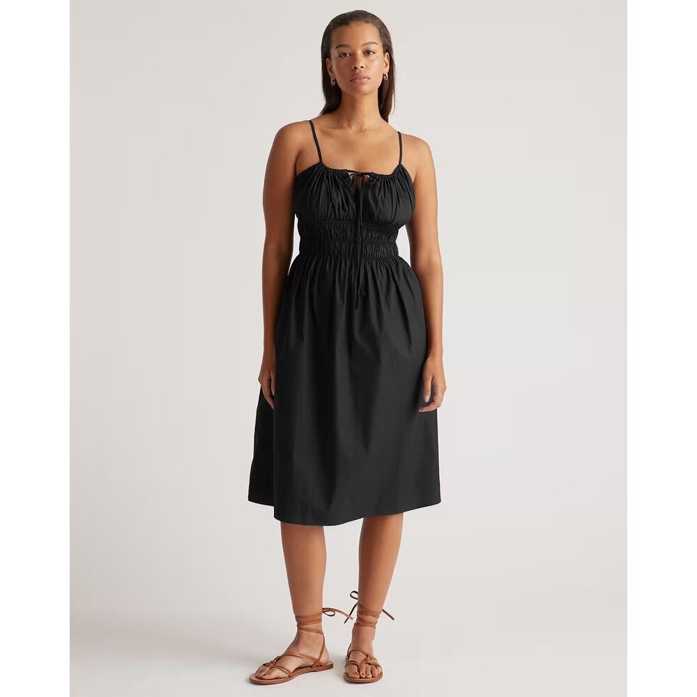 Quince 100% Organic Cotton Keyhole Midi Dress Black Size Small